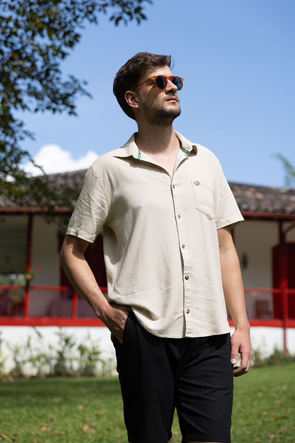 Short Sleeve Slim-Fit Linen Blend Shirt