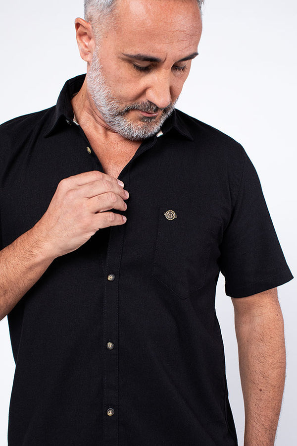 Short Sleeve Slim-Fit Linen Blend Shirt