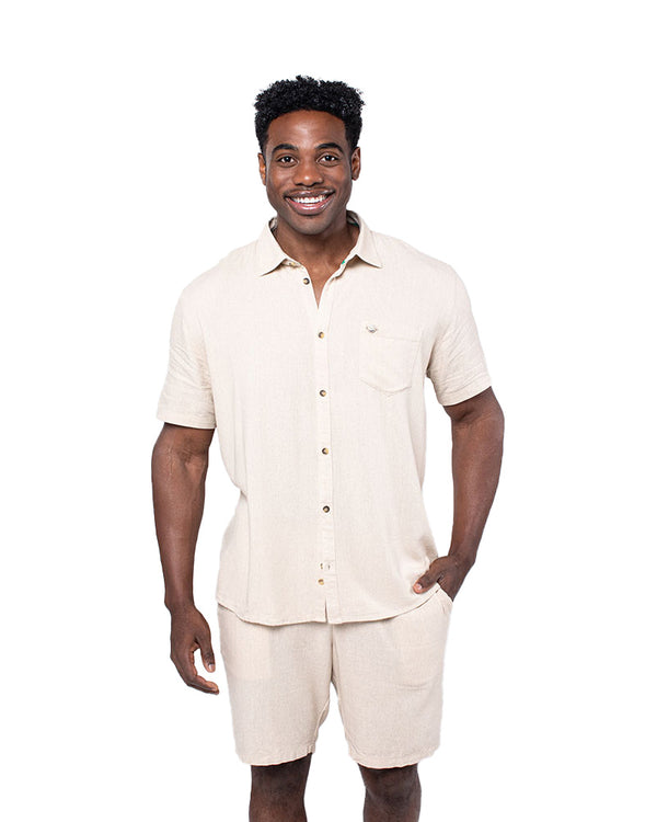 Short Sleeve Slim-Fit Linen Blend Shirt