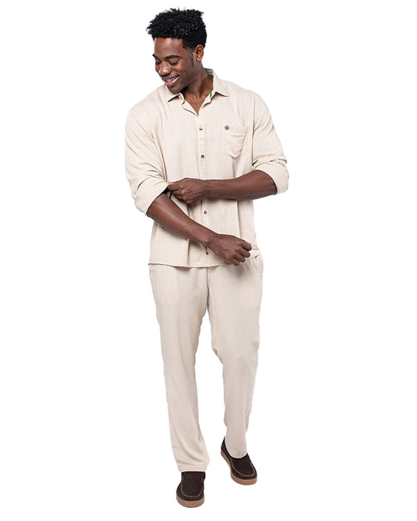 Long Sleeve Slim Fit Linen Blend Shirt