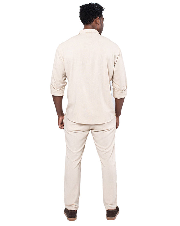 Long Sleeve Slim Fit Linen Blend Shirt