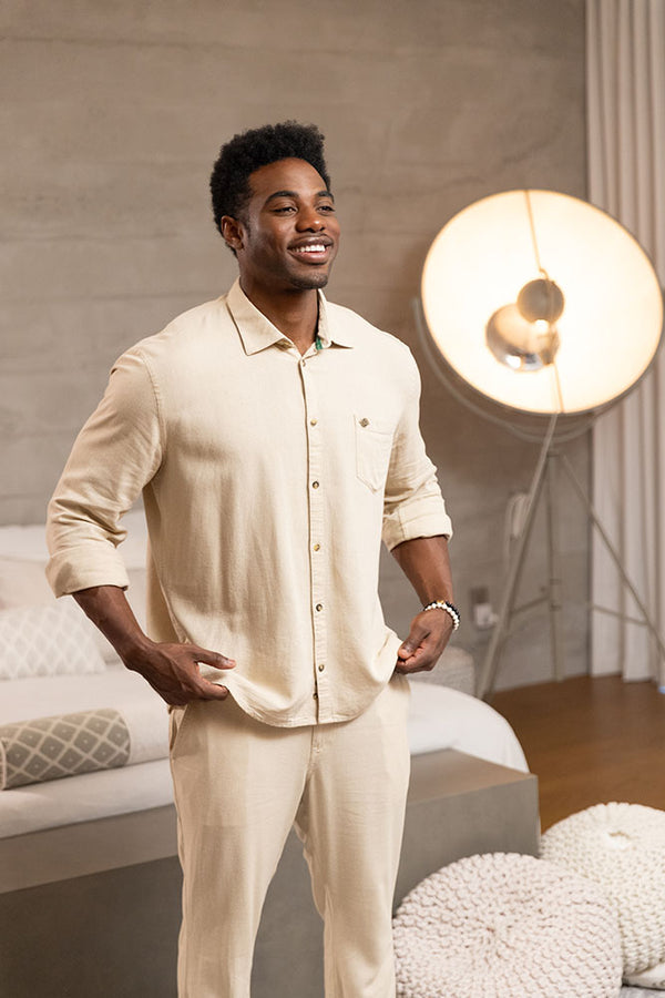 Long Sleeve Slim Fit Linen Blend Shirt