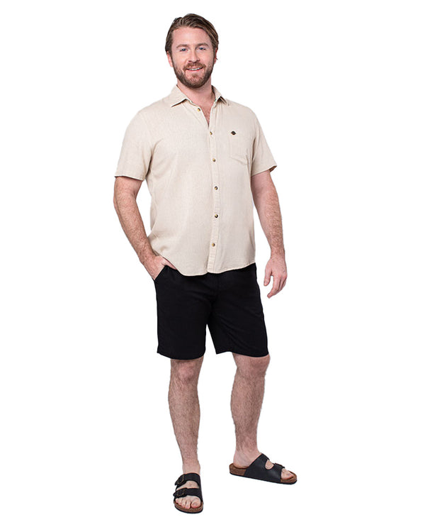 Short Sleeve Slim-Fit Linen Blend Shirt