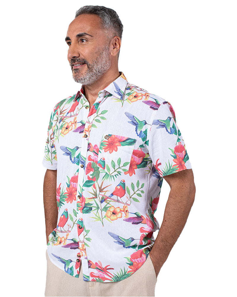 Short Sleeve Slim-Fit Linen Blend Shirt Hopper Island Short Sleeve Slim-Fit Linen Blend Shirt Hopper Island