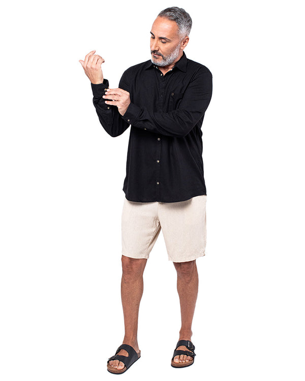 Long Sleeve Slim Fit Linen Blend Shirt