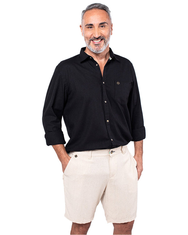 Long Sleeve Slim Fit Linen Blend Shirt